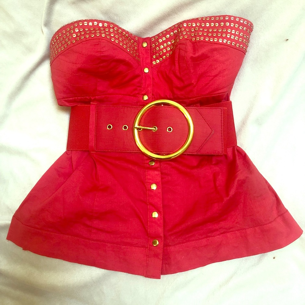 Snap front 2BEBE flair tube top Red/orange
